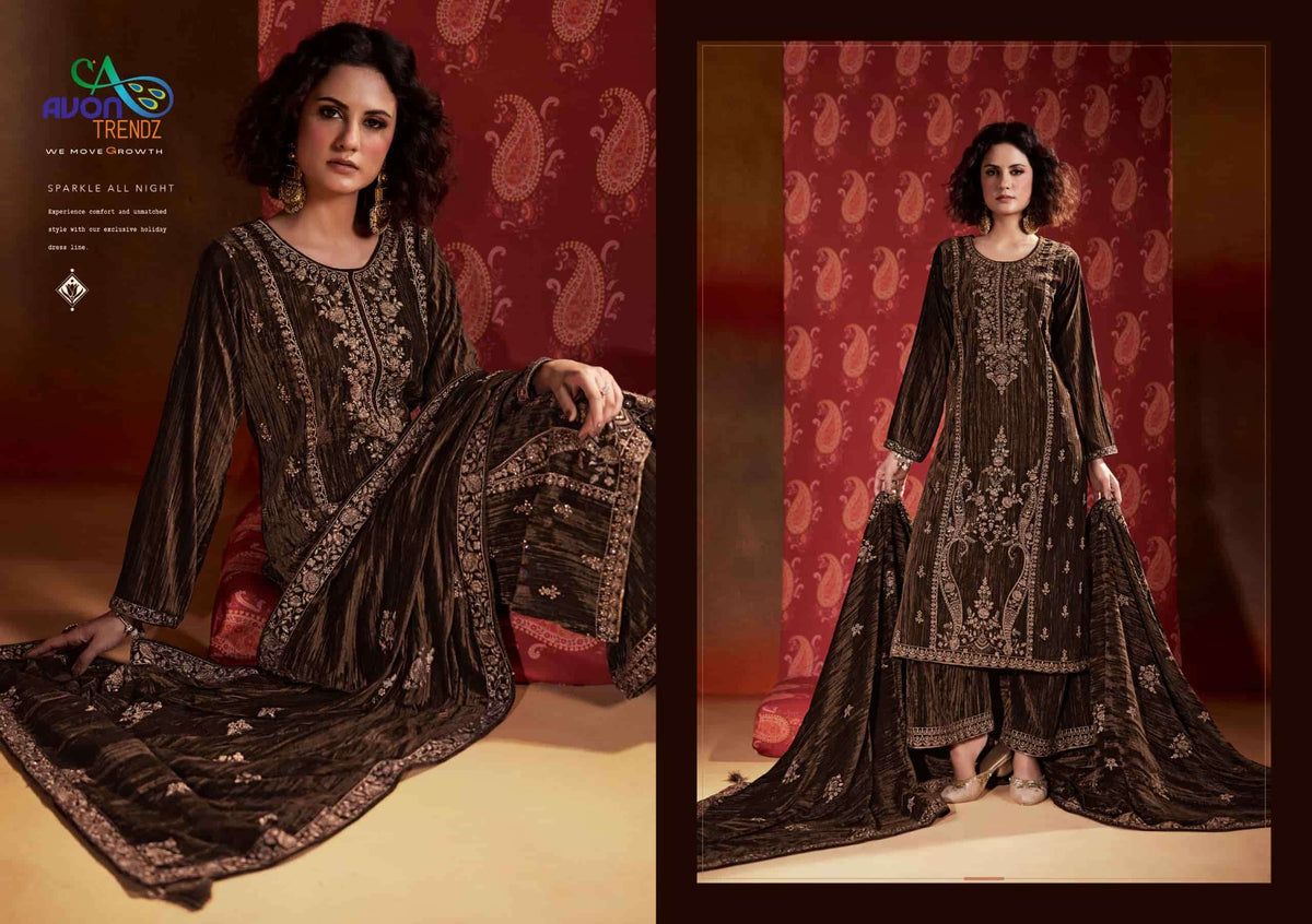 Avon Trendz Ranisa Crush Velvet Dress Material