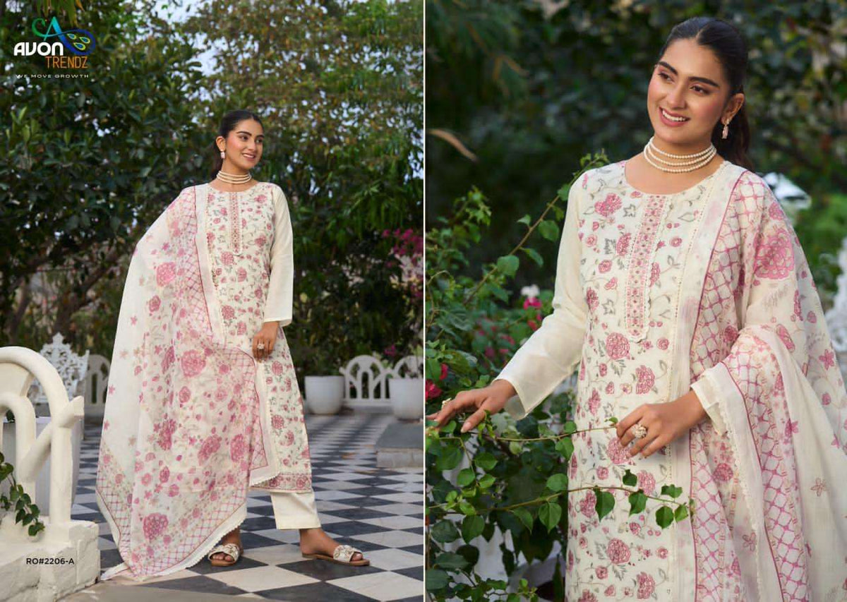 Avon Trendz Rohini Linen Embroidered Dress Material - Amrah Wholesale