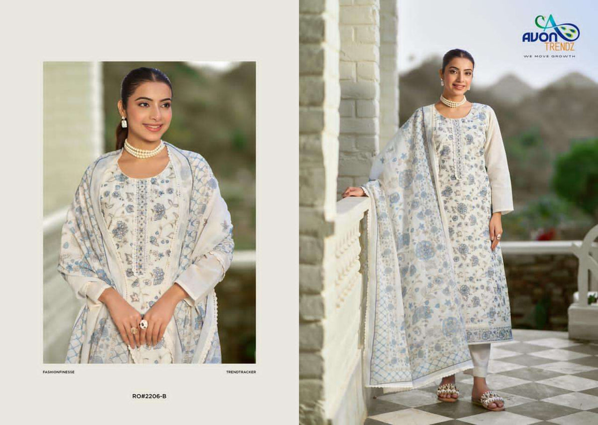 Avon Trendz Rohini Linen Embroidered Dress Material - Amrah Wholesale