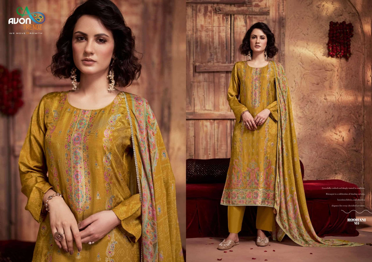 Avon Trendz Roohani Woven Swarovski Dress Material - Amrah Wholesale