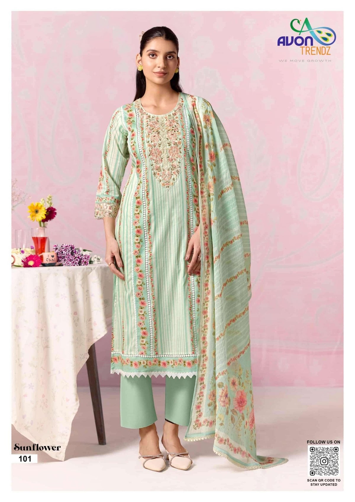 Avon Trendz Sunflower Cotton Lawn Dress Material - Amrah Wholesale