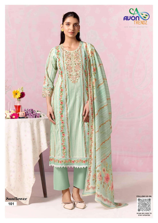 Avon Trendz Sunflower Cotton Lawn Dress Material - Amrah Wholesale