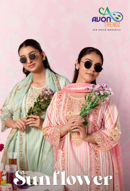 Avon Trendz Sunflower Cotton Lawn Dress Material - Amrah Wholesale