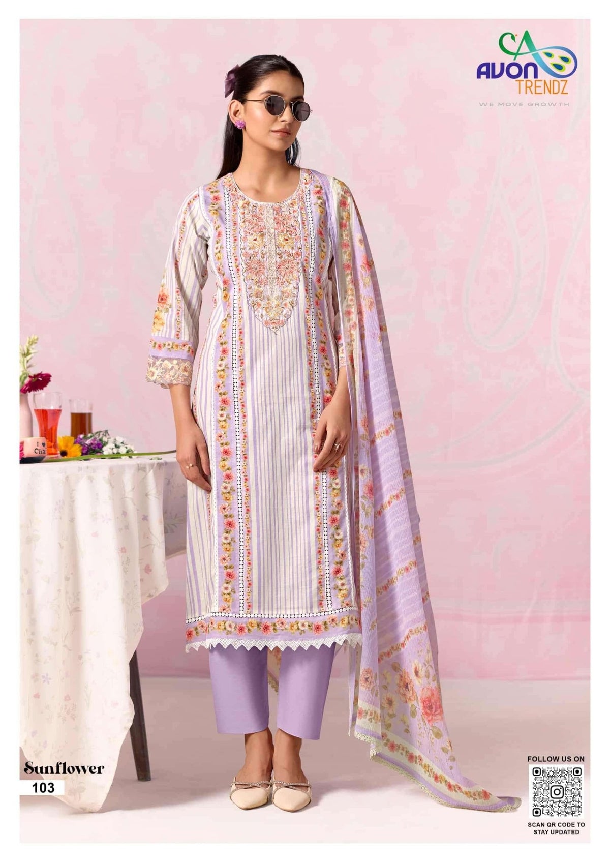 Avon Trendz Sunflower Cotton Lawn Dress Material - Amrah Wholesale