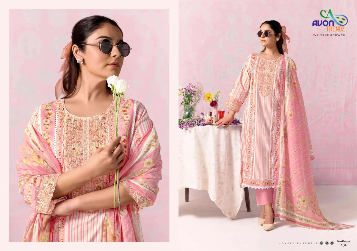 Avon Trendz Sunflower Cotton Lawn Dress Material - Amrah Wholesale