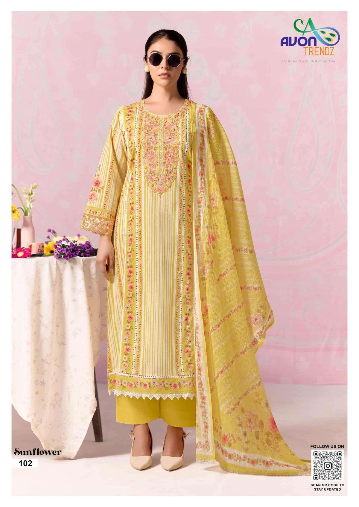 Avon Trendz Sunflower Cotton Lawn Dress Material - Amrah Wholesale