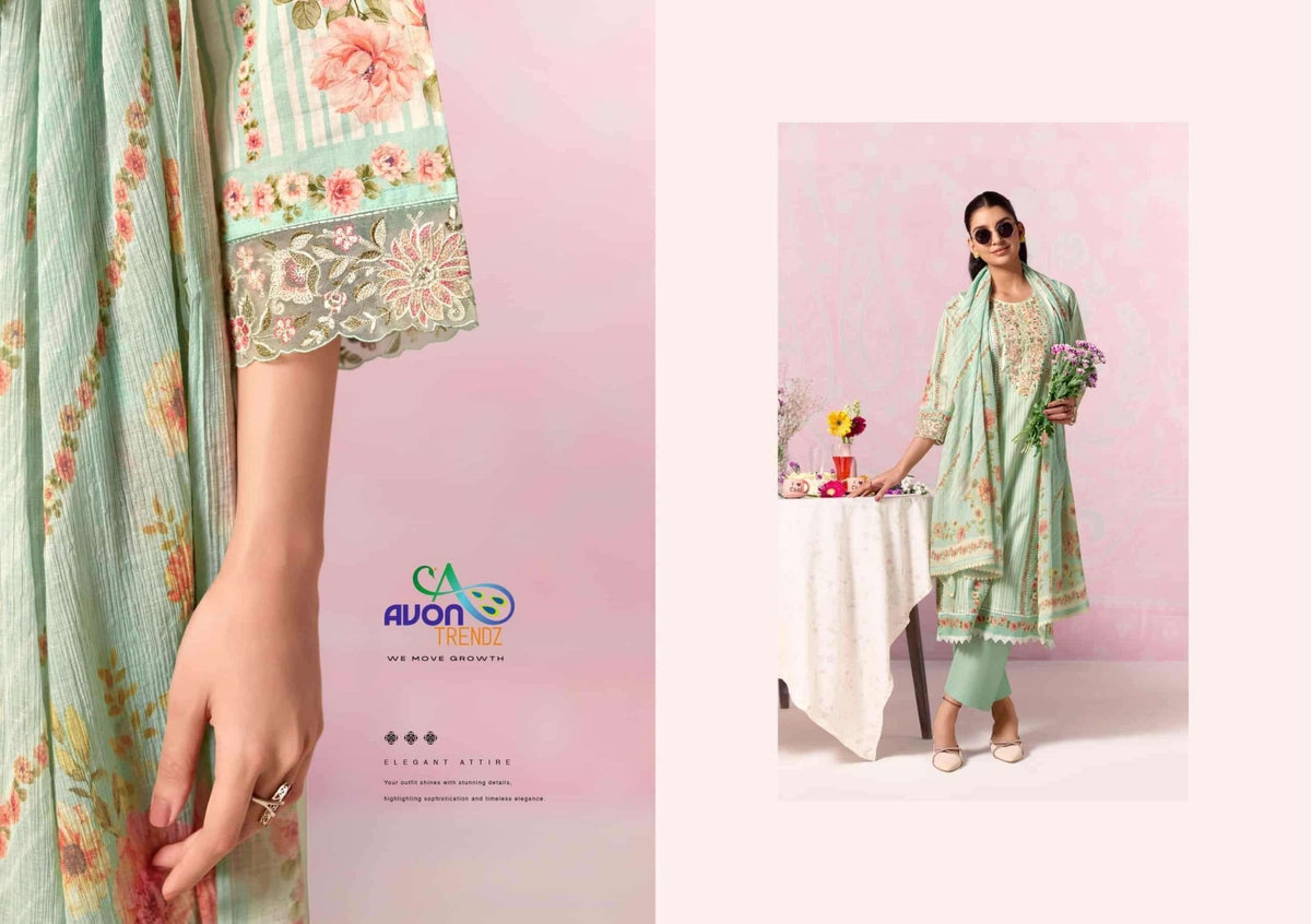 Avon Trendz Sunflower Cotton Lawn Dress Material - Amrah Wholesale