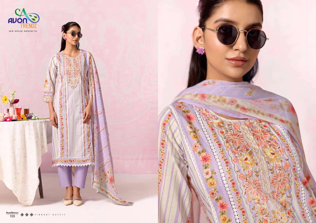 Avon Trendz Sunflower Cotton Lawn Dress Material - Amrah Wholesale