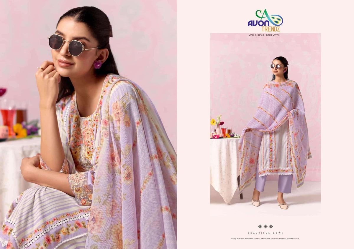 Avon Trendz Sunflower Cotton Lawn Dress Material - Amrah Wholesale