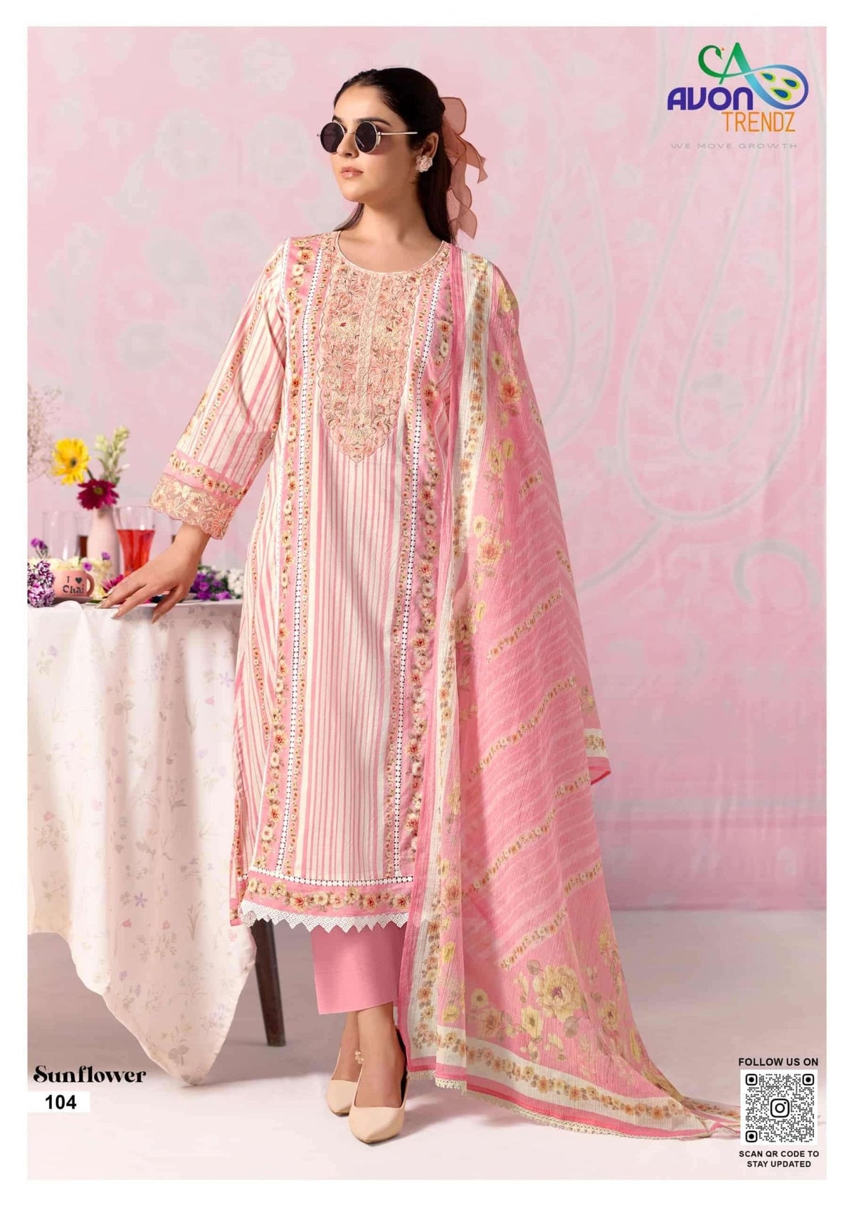 Avon Trendz Sunflower Cotton Lawn Dress Material - Amrah Wholesale