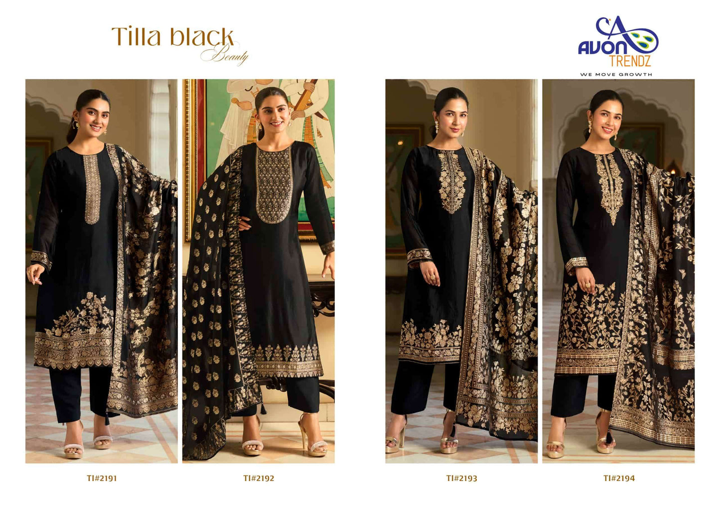 Avon Trendz Tilla Black Beauty Tilla Silk Swarovski Dress Material