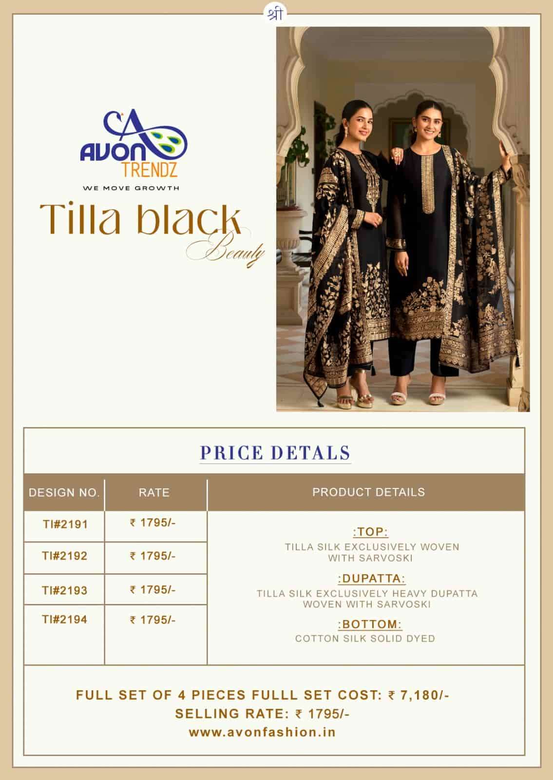 Avon Trendz Tilla Black Beauty Tilla Silk Swarovski Dress Material - Amrah Wholesale