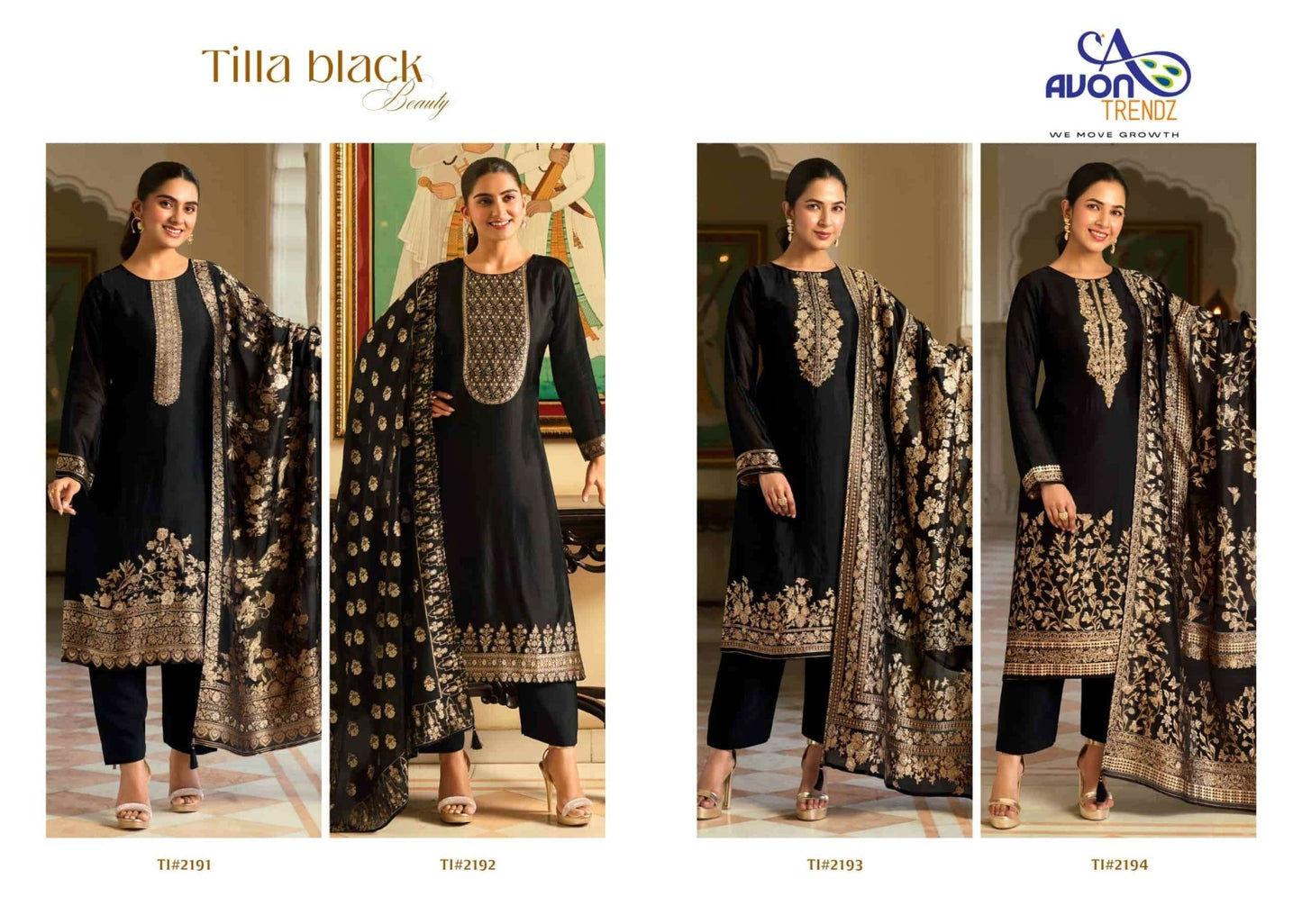 Avon Trendz Tilla Black Beauty Tilla Silk Swarovski Dress Material - Amrah Wholesale