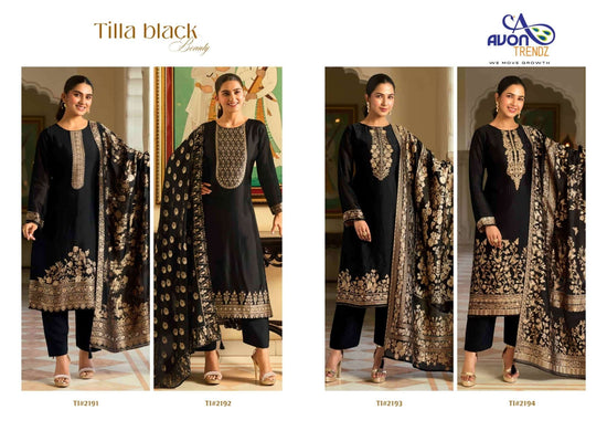 Avon Trendz Tilla Black Beauty Tilla Silk Swarovski Dress Material - Amrah Wholesale
