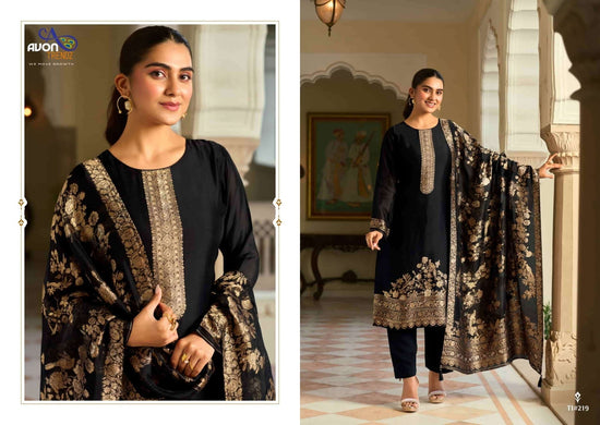 Avon Trendz Tilla Black Beauty Tilla Silk Swarovski Dress Material - Amrah Wholesale