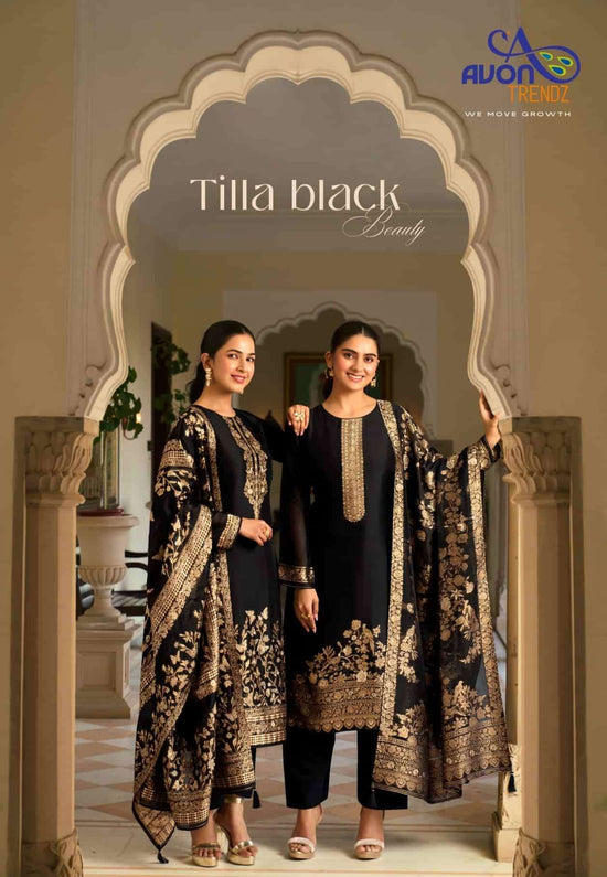 Avon Trendz Tilla Black Beauty Tilla Silk Swarovski Dress Material - Amrah Wholesale