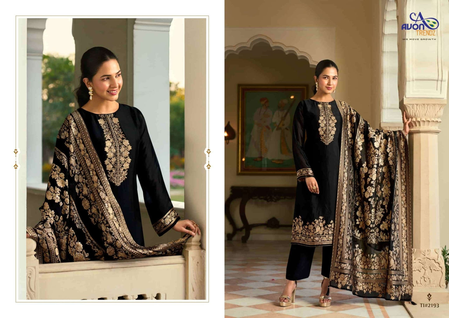 Avon Trendz Tilla Black Beauty Tilla Silk Swarovski Dress Material - Amrah Wholesale