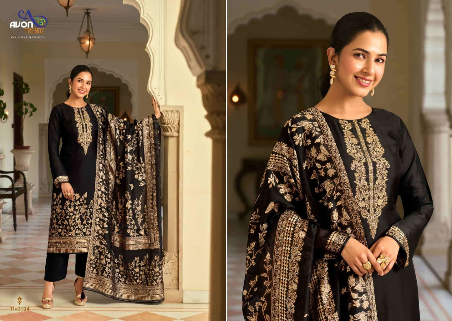 Avon Trendz Tilla Black Beauty Tilla Silk Swarovski Dress Material - Amrah Wholesale