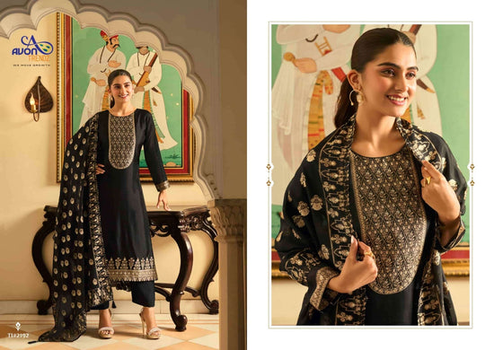 Avon Trendz Tilla Black Beauty Tilla Silk Swarovski Dress Material - Amrah Wholesale