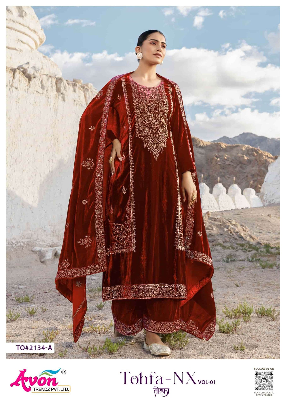 Avon Trendz Tohfa Nx Premium Korean Silk Velvet Embroidered Unstitched Designer Suit