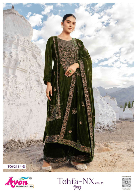 Avon Trendz Tohfa Nx Premium Korean Silk Velvet Embroidered Unstitched Designer Suit