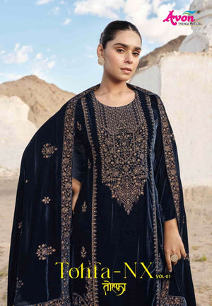 Avon Trendz Tohfa Nx Premium Korean Silk Velvet Embroidered Unstitched Designer Suit