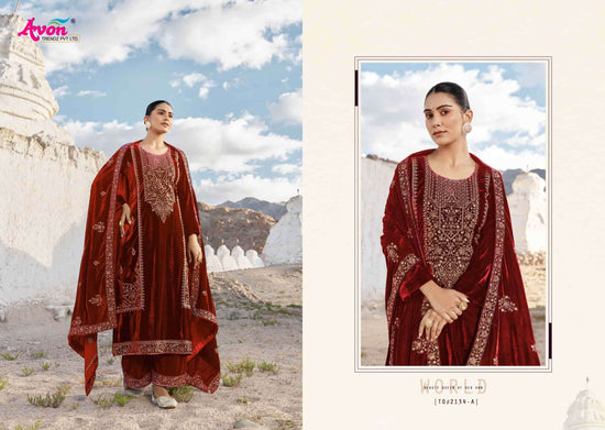 Avon Trendz Tohfa Nx Premium Korean Silk Velvet Embroidered Unstitched Designer Suit