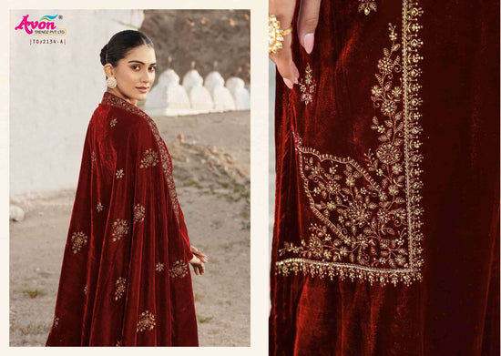 Avon Trendz Tohfa Nx Premium Korean Silk Velvet Embroidered Unstitched Designer Suit