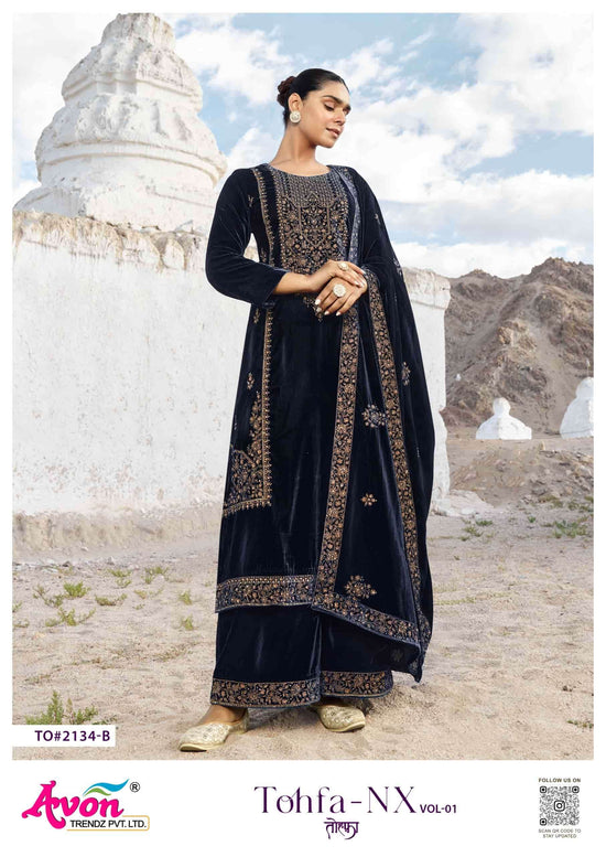 Avon Trendz Tohfa Nx Premium Korean Silk Velvet Embroidered Unstitched Designer Suit