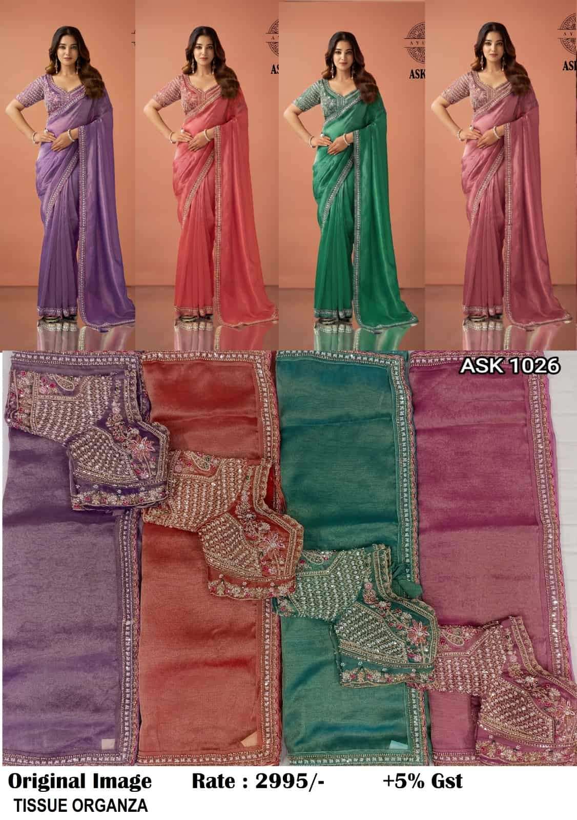 Ayushka 1026 Colors Tissue Organza Ready Wear Designer Saree - Amrah Wholesale