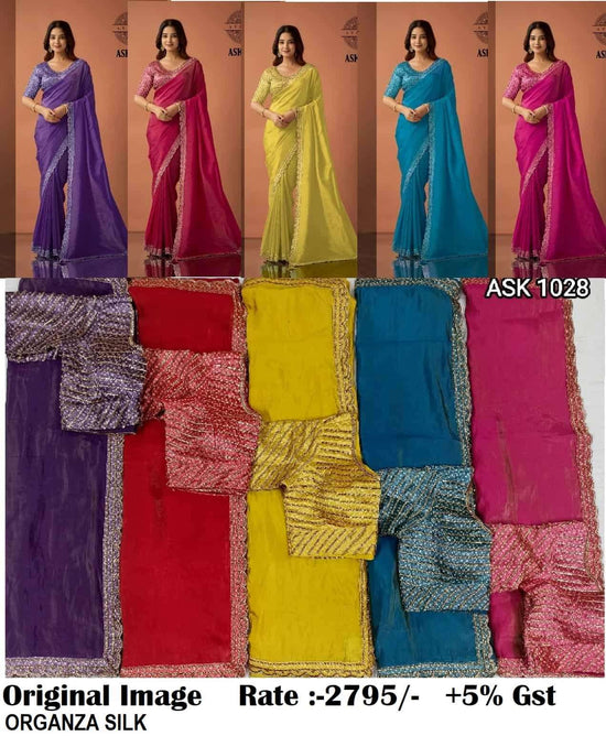 Ayushka 1028 Colors Organza Silk Party Wear Designer Saree Wholesale - Amrah Wholesale