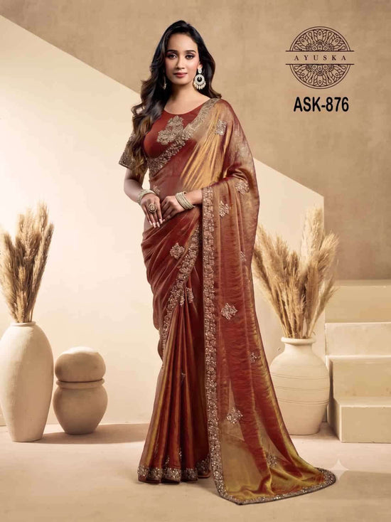 Ayushka 876 Colors Designer Drape Tissue Organza Silk Saree Wholesale Collection