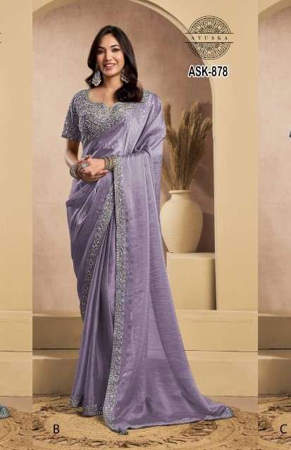 Ayushka 878 Colors Wedding Designer Drape Tissue Organza Silk Saree Wholesale Collection