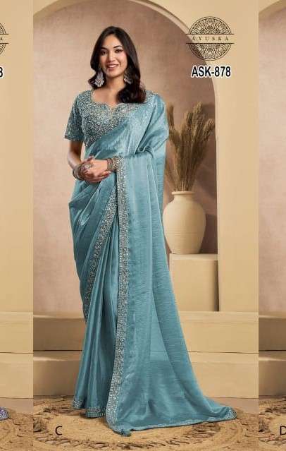 Ayushka 878 Colors Wedding Designer Drape Tissue Organza Silk Saree Wholesale Collection