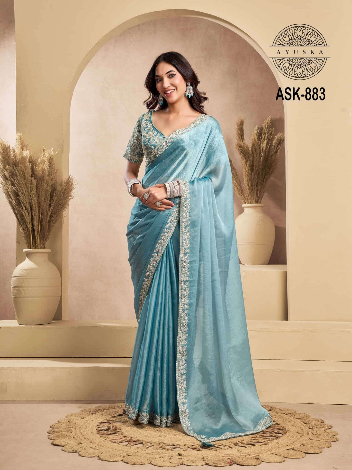 Ayushka 883 Colors Tissue Organza Silk Designer Saree Wholesale Collection