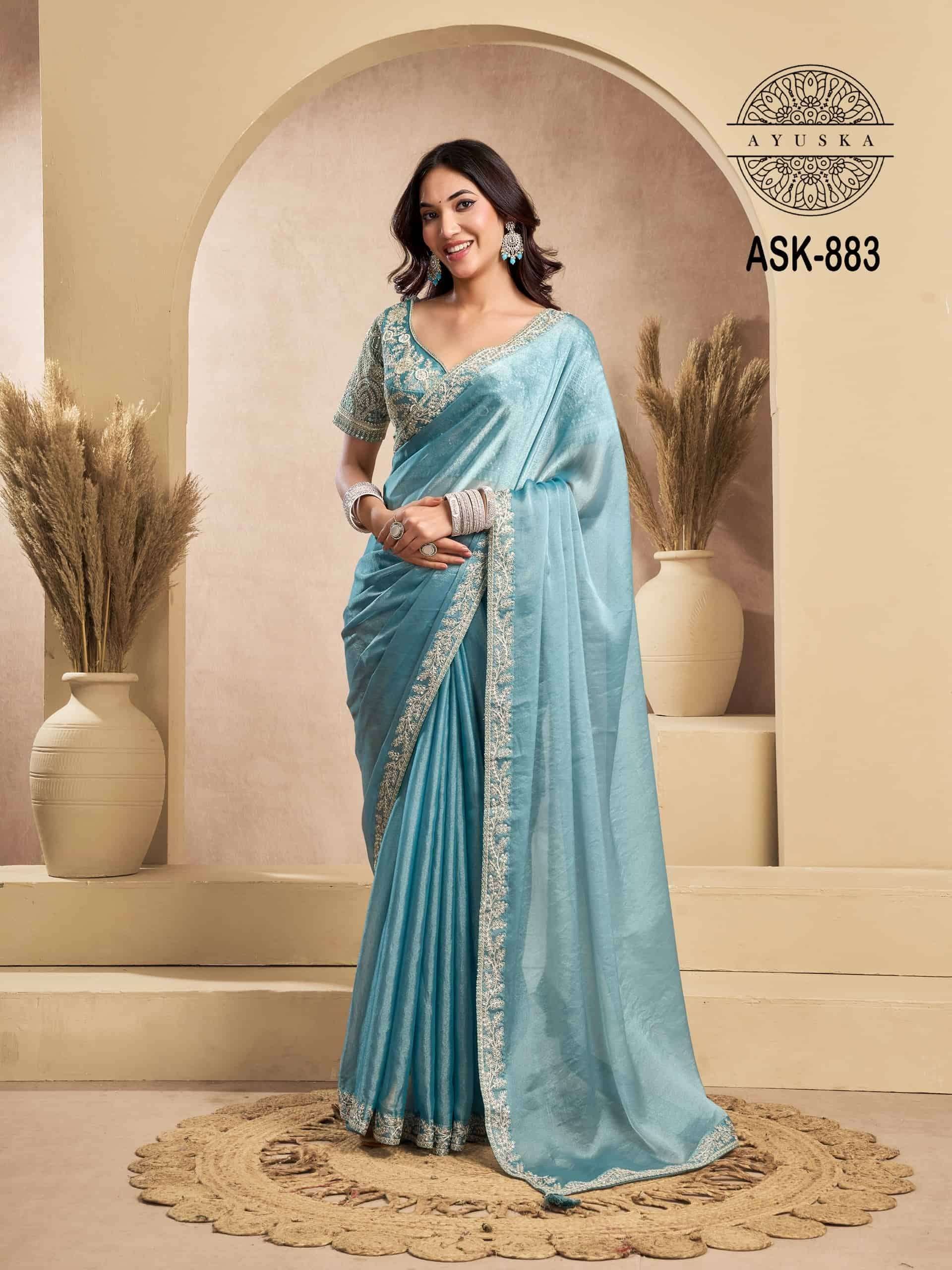 Ayushka 883 Colors Tissue Organza Silk Designer Saree Wholesale Collection