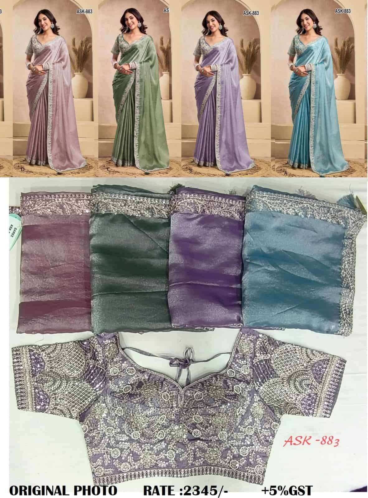 Ayushka 883 Colors Tissue Organza Silk Designer Saree Wholesale Collection