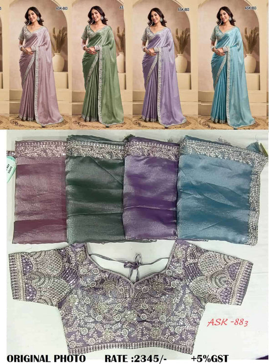 Ayushka 883 Colors Tissue Organza Silk Designer Saree Wholesale Collection