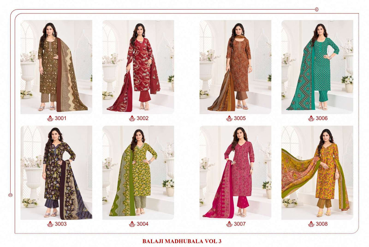 Balaji Cotton Madhubala Vol 3 Cotton Kurti Pant Dupatta Set - Amrah Wholesale