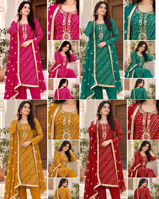 Bandhej Festival Vol 1 Rayon Print Hand Work Kurti Pant Dupatta Set