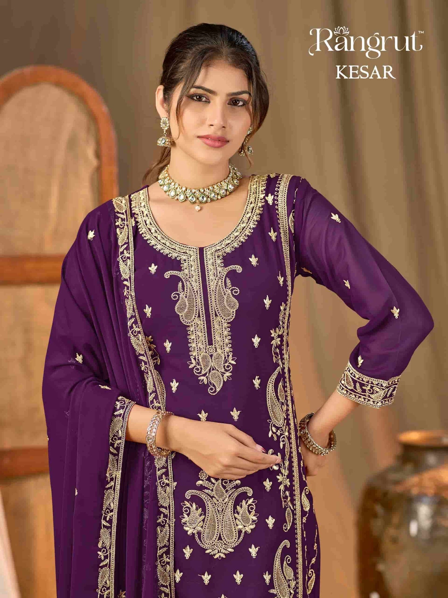 Banwery Fashion Kesar Blooming Georgette Embroidered Gharara Salwar Suit Set