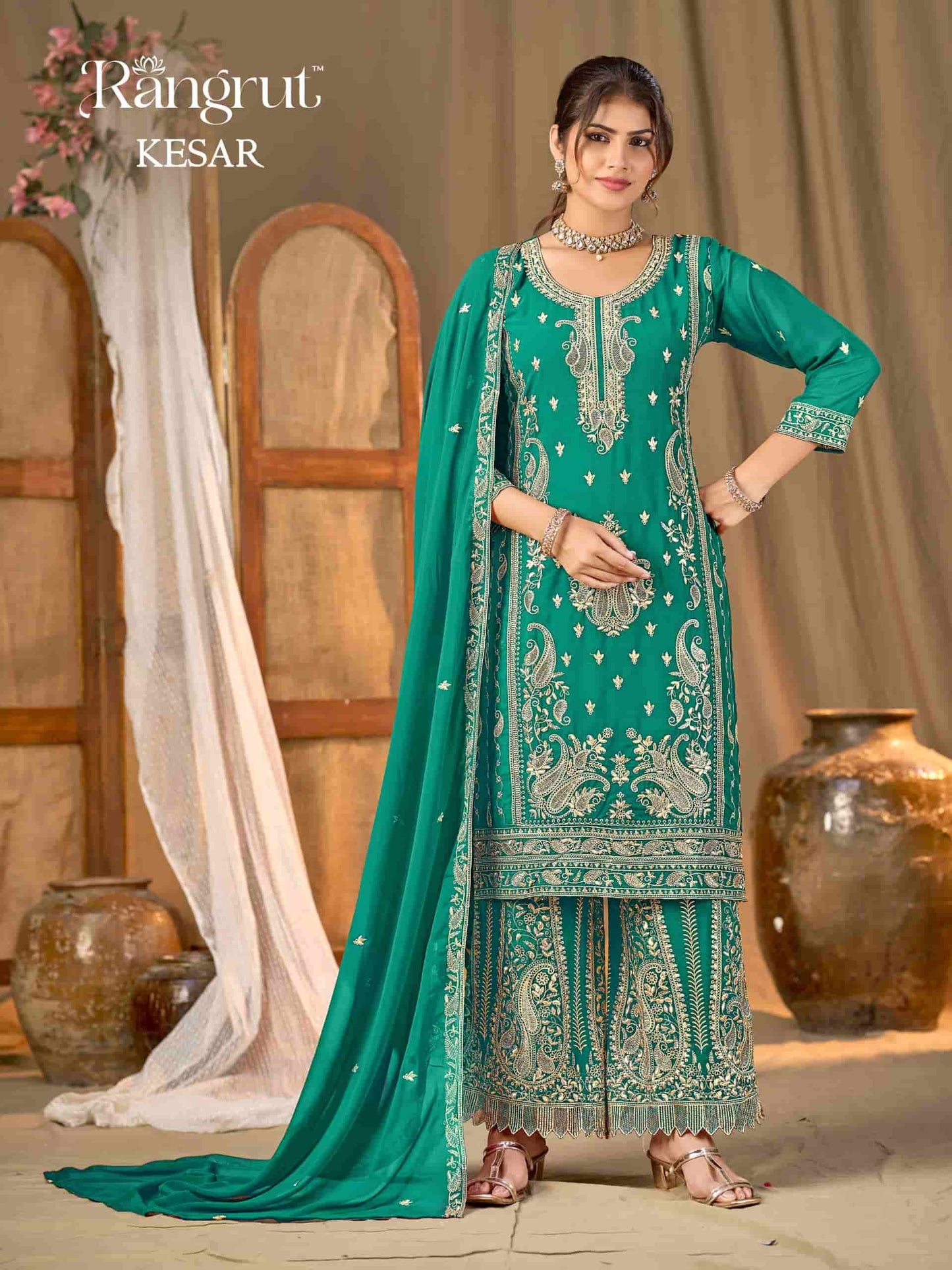 Banwery Fashion Kesar Blooming Georgette Embroidered Gharara Salwar Suit Set