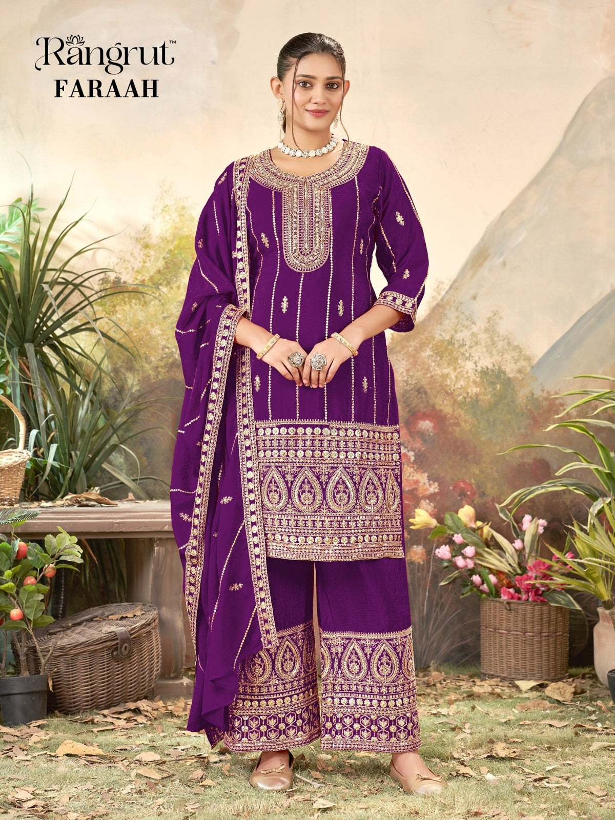 Banwery Fashion Rangrut Faraah Chinon Pakistani Suit Set - Amrah Wholesale