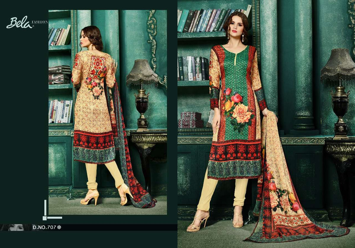 BELA FASHION EMINENT DESIGNER Velvet Satin Printed Dress Material