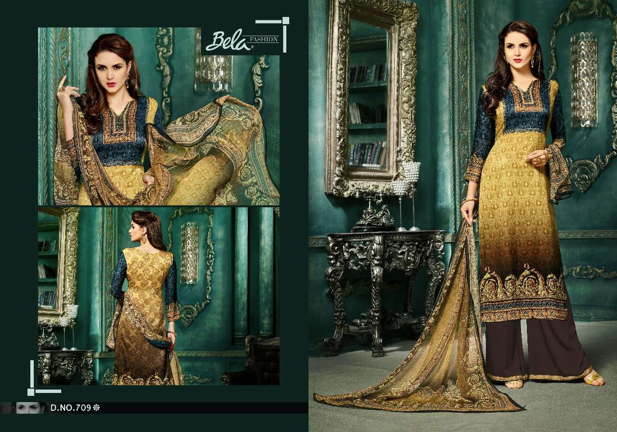 BELA FASHION EMINENT DESIGNER Velvet Satin Printed Dress Material