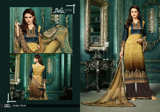 BELA FASHION EMINENT DESIGNER Velvet Satin Printed Dress Material