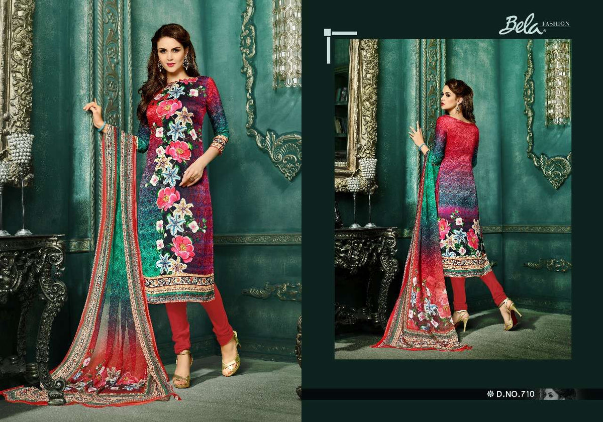 BELA FASHION EMINENT DESIGNER Velvet Satin Printed Dress Material
