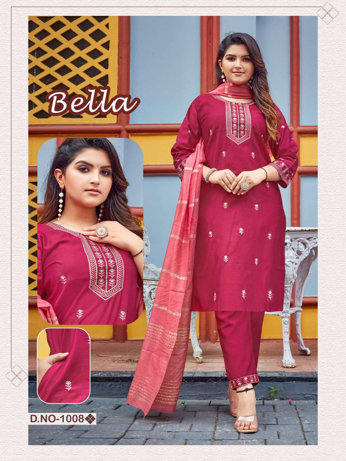 Bella Vol 1 Gadwal Silk Embroidered Kurti Pant Dupatta Set
