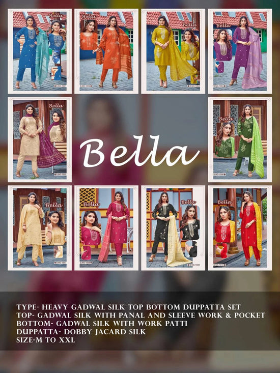 Bella Vol 1 Gadwal Silk Embroidered Kurti Pant Dupatta Set