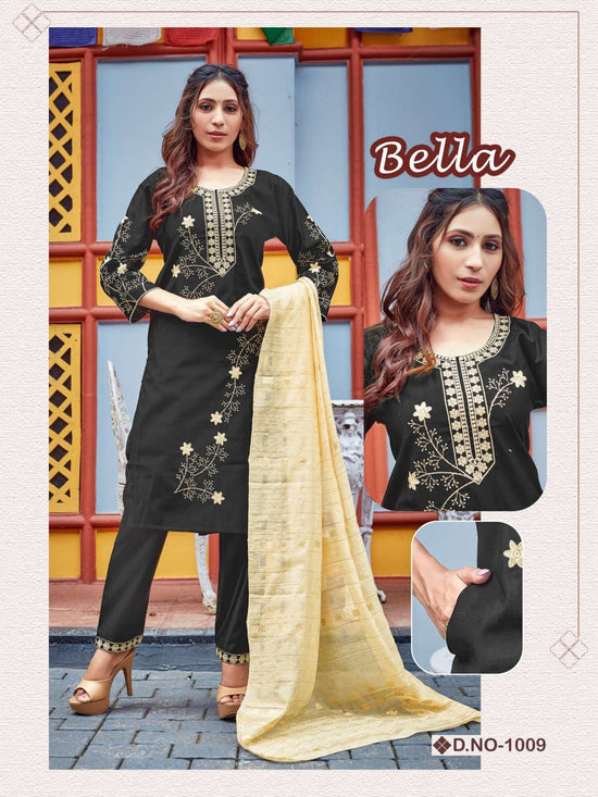 Bella Vol 1 Gadwal Silk Embroidered Kurti Pant Dupatta Set